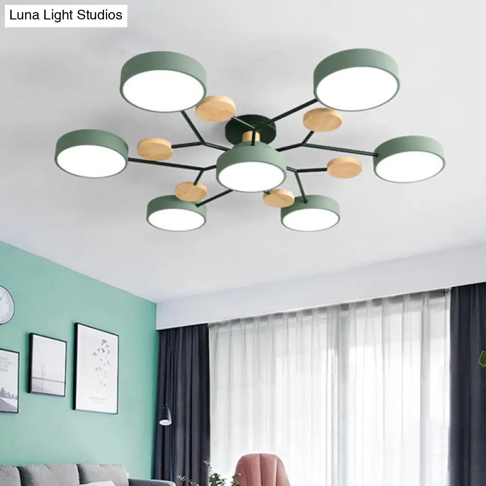 Macaron Sputnik Led Semi Flush Mount Ceiling Light Fixture 7 / Green White