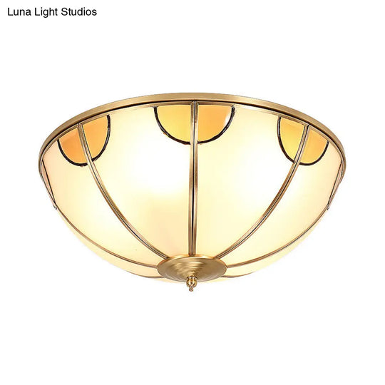 Sandblasted Glass Dome Colonial Brass Ceiling Light - 3 - Light Flush Mount For Living Room