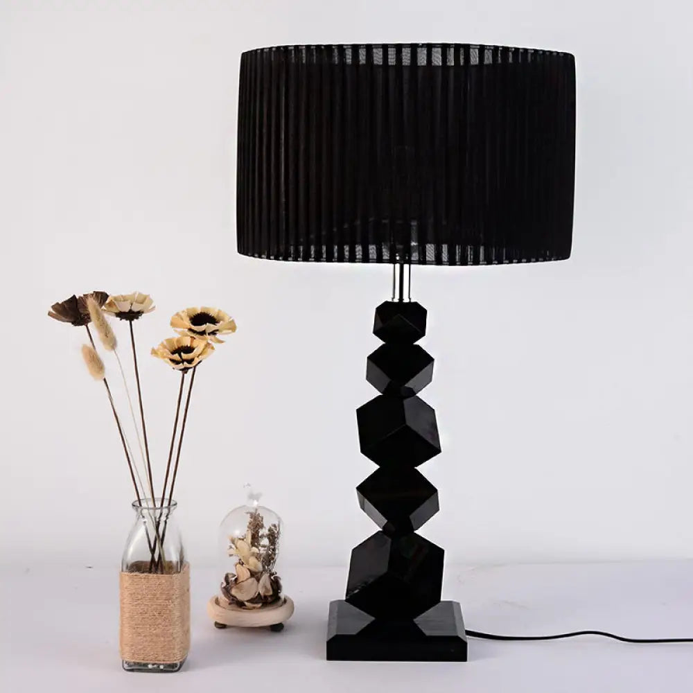 Sarah - Black Drum Night Lamp Classic Fabric Table Light