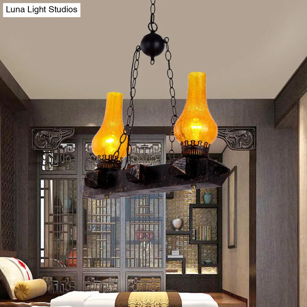 Sarah - Farm Yellow Crackle Glass 2 Heads Dining Room Pendant Lighting Fixture