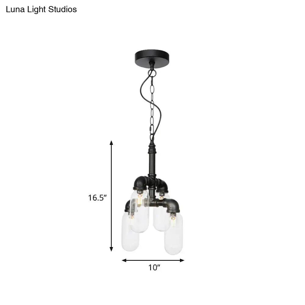 Sasin - Industrial Iron Chandelier With Black Piping And Clear Glass Shade