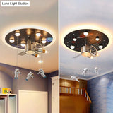 Satellite Astronaut - Themed Metal Flushmount Ceiling Light With 3 - Bulb For Children’s Room