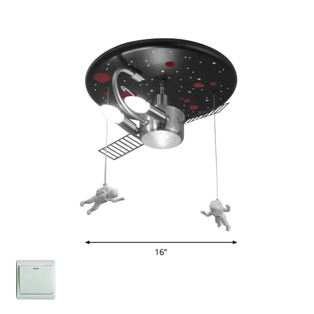 Satellite Astronaut - Themed Metal Flushmount Ceiling Light With 3 - Bulb For Children’s Room Black