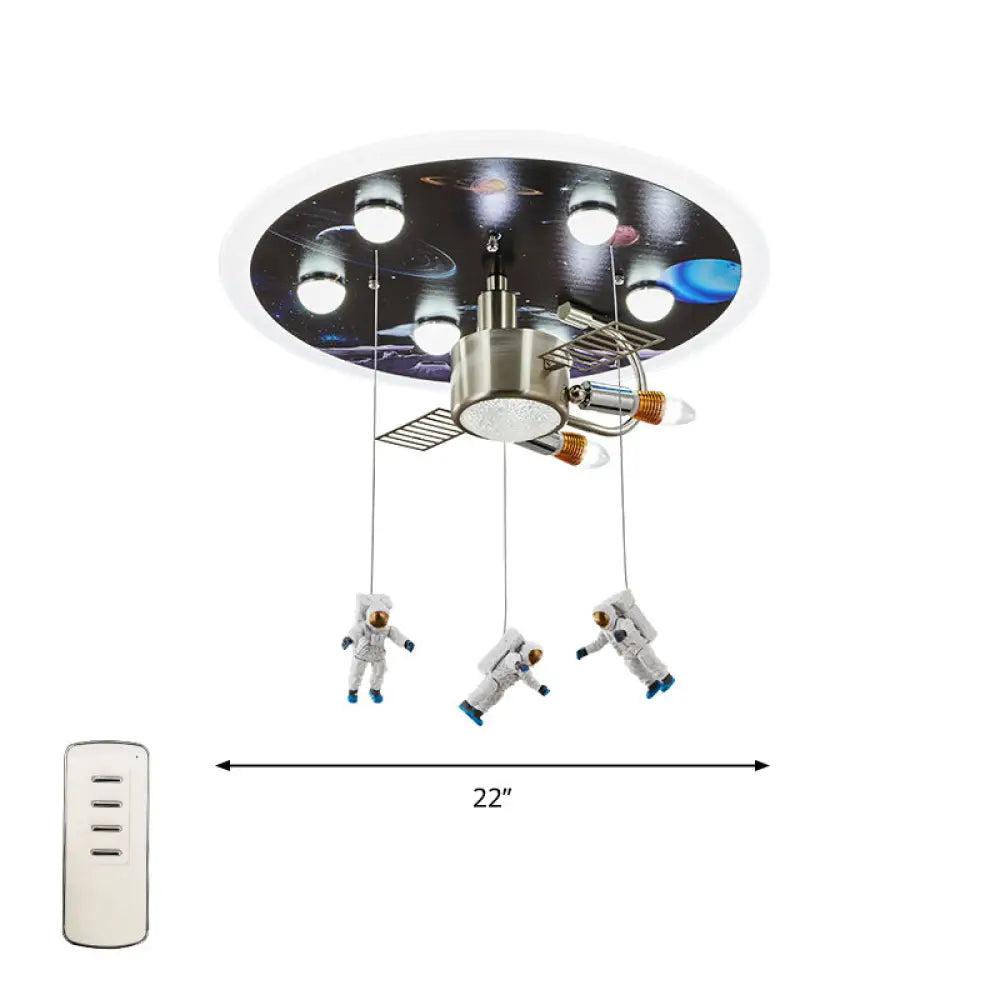 Satellite Astronaut - Themed Metal Flushmount Ceiling Light With 3 - Bulb For Children’s Room Blue