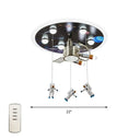 Satellite Astronaut - Themed Metal Flushmount Ceiling Light With 3 - Bulb For Children’s Room Blue