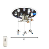 Satellite Astronaut - Themed Metal Flushmount Ceiling Light With 3 - Bulb For Children’s Room Blue