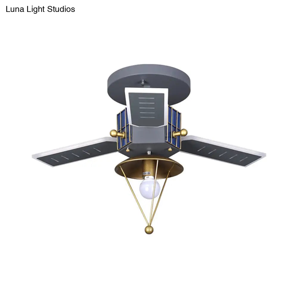 Satellite Metal Semi Flush Ceiling Lamp Cartoon Style - Grey & Gold Led Light