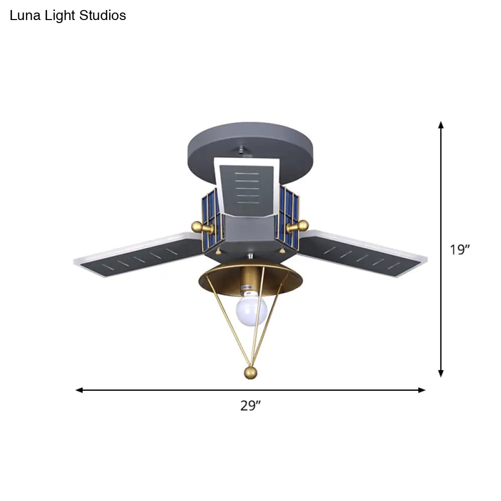 Satellite Metal Semi Flush Ceiling Lamp Cartoon Style - Grey & Gold Led Light