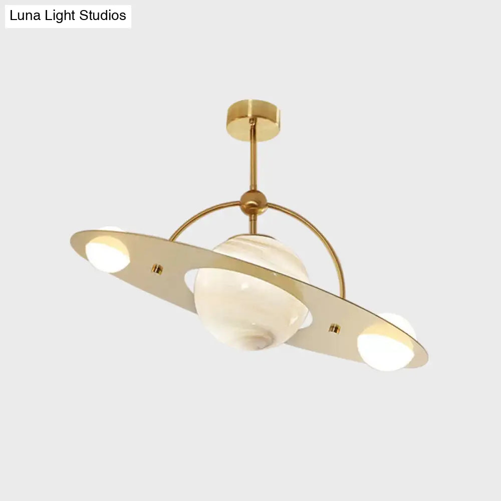 Modern Saturn Semi Flush Ceiling Light With White Glass Shade And 2 Bulbs - Available In Beige Blue