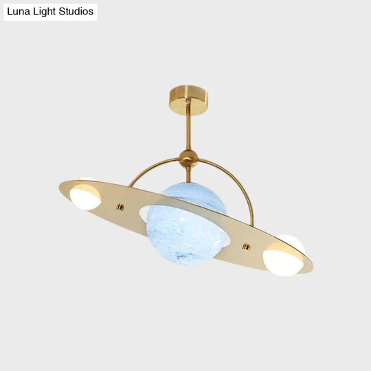 Modern Saturn Semi Flush Ceiling Light With White Glass Shade And 2 Bulbs - Available In Beige Blue