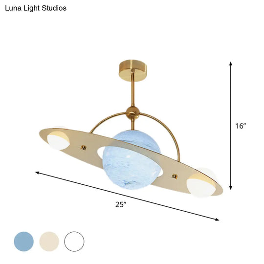 Saturn Semi Flush Ceiling Light - Cartoon White Glass 2 Bulbs White/Beige/Blue