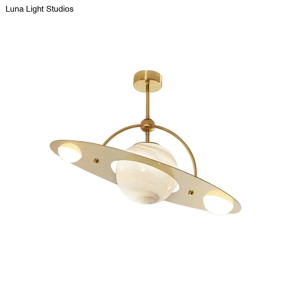 Modern Saturn Semi Flush Ceiling Light With White Glass Shade And 2 Bulbs - Available In Beige Blue