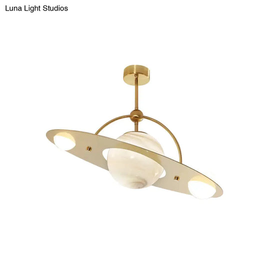 Modern Saturn Semi Flush Ceiling Light With White Glass Shade And 2 Bulbs - Available In Beige Blue