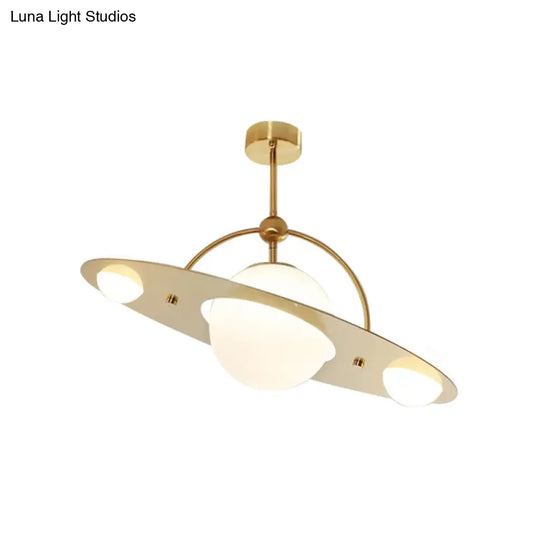 Modern Saturn Semi Flush Ceiling Light With White Glass Shade And 2 Bulbs - Available In Beige Blue