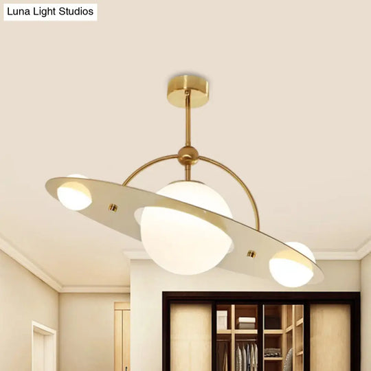 Modern Saturn Semi Flush Ceiling Light With White Glass Shade And 2 Bulbs - Available In Beige Blue