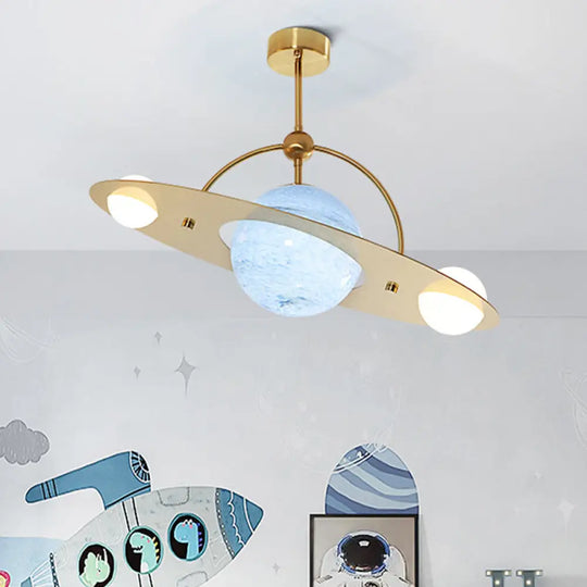 Saturn Semi Flush Ceiling Light - Cartoon White Glass 2 Bulbs White/Beige/Blue Blue