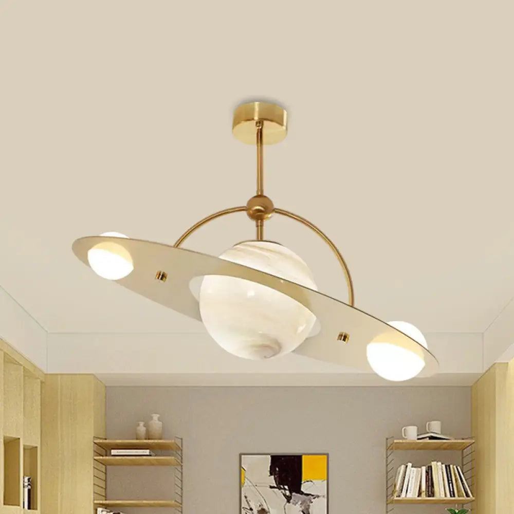 Saturn Semi Flush Ceiling Light - Cartoon White Glass 2 Bulbs White/Beige/Blue Beige