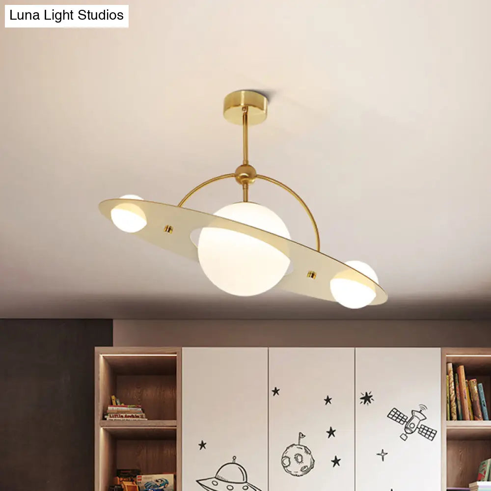 Saturn Semi Flush Ceiling Light - Cartoon White Glass 2 Bulbs White/Beige/Blue