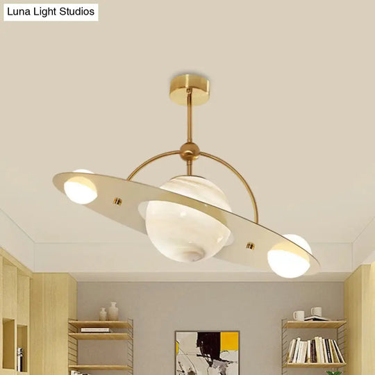 Modern Saturn Semi Flush Ceiling Light With White Glass Shade And 2 Bulbs - Available In Beige Blue