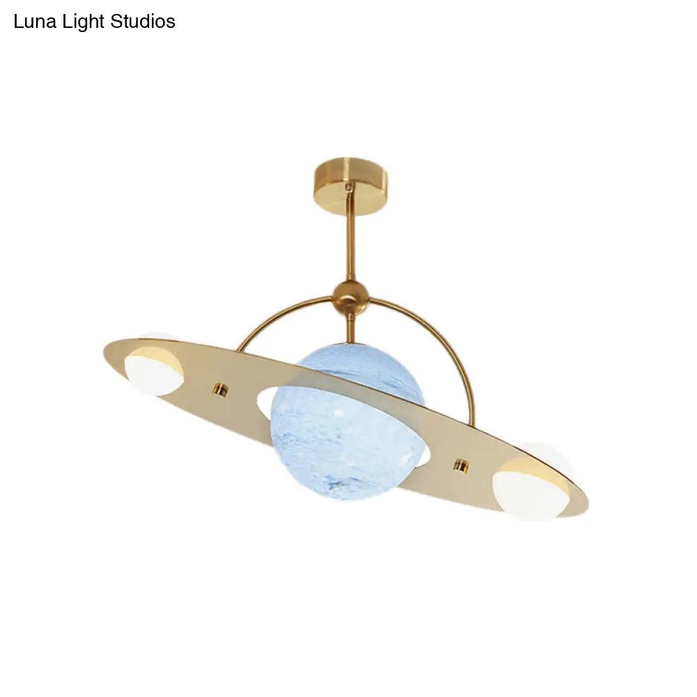 Modern Saturn Semi Flush Ceiling Light With White Glass Shade And 2 Bulbs - Available In Beige Blue