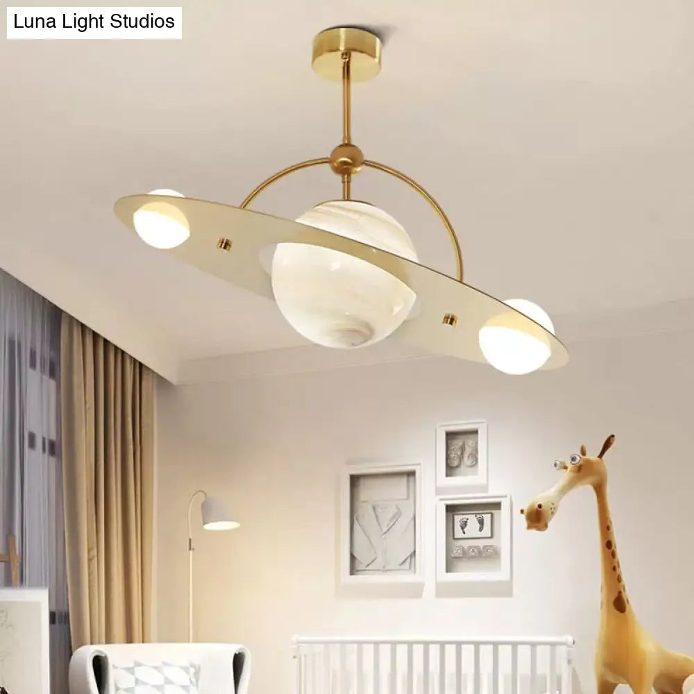 Modern Saturn Semi Flush Ceiling Light With White Glass Shade And 2 Bulbs - Available In Beige Blue