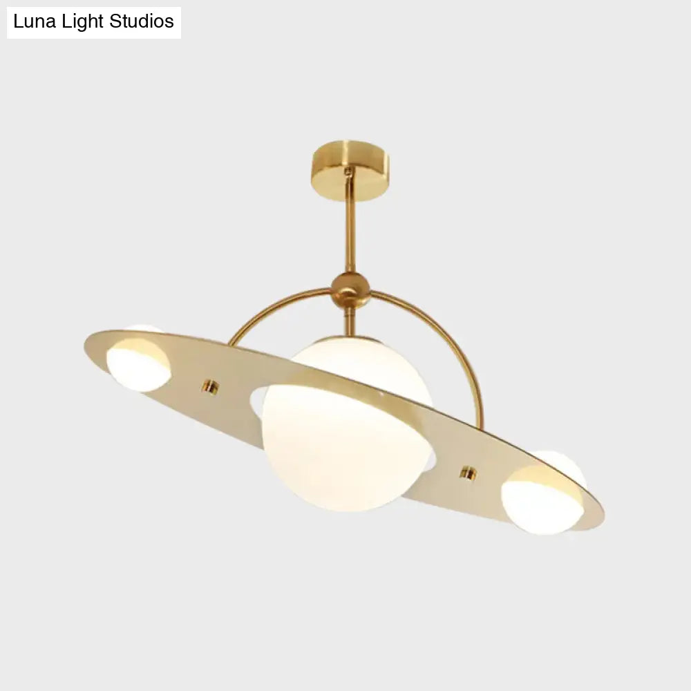 Modern Saturn Semi Flush Ceiling Light With White Glass Shade And 2 Bulbs - Available In Beige Blue