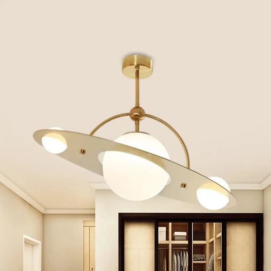 Saturn Semi Flush Ceiling Light - Cartoon White Glass 2 Bulbs White/Beige/Blue