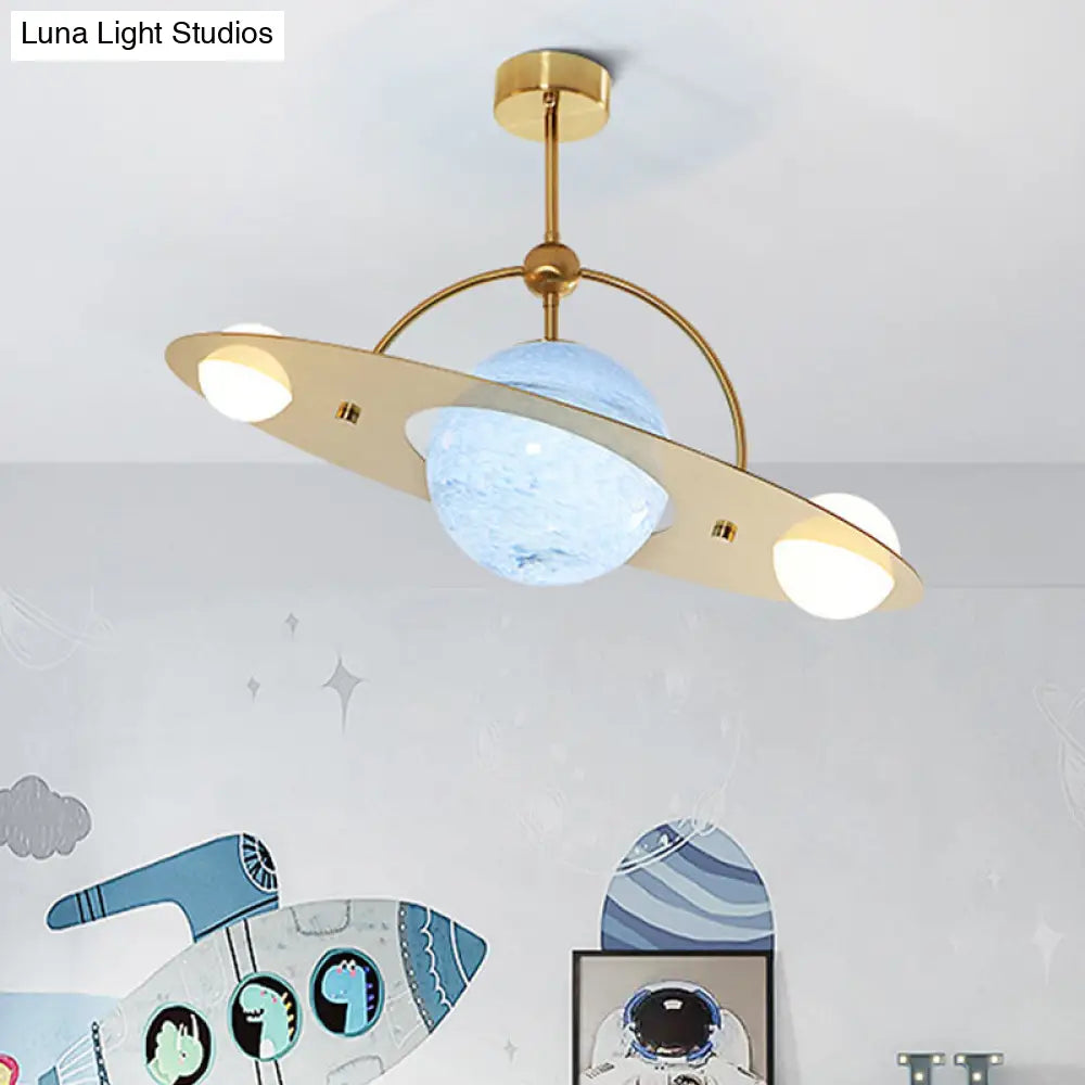 Modern Saturn Semi Flush Ceiling Light With White Glass Shade And 2 Bulbs - Available In Beige Blue