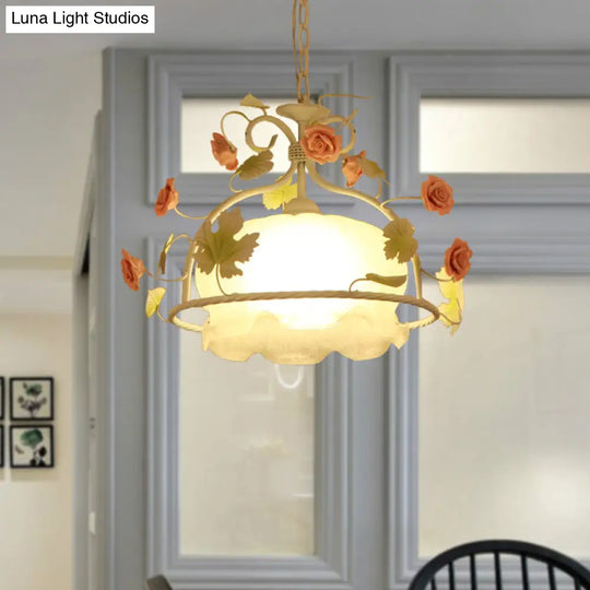 Scallop Chandelier Light Fixture With Opal Glass Led Drop Pendant - 3 Bulbs White/Green Perfect For