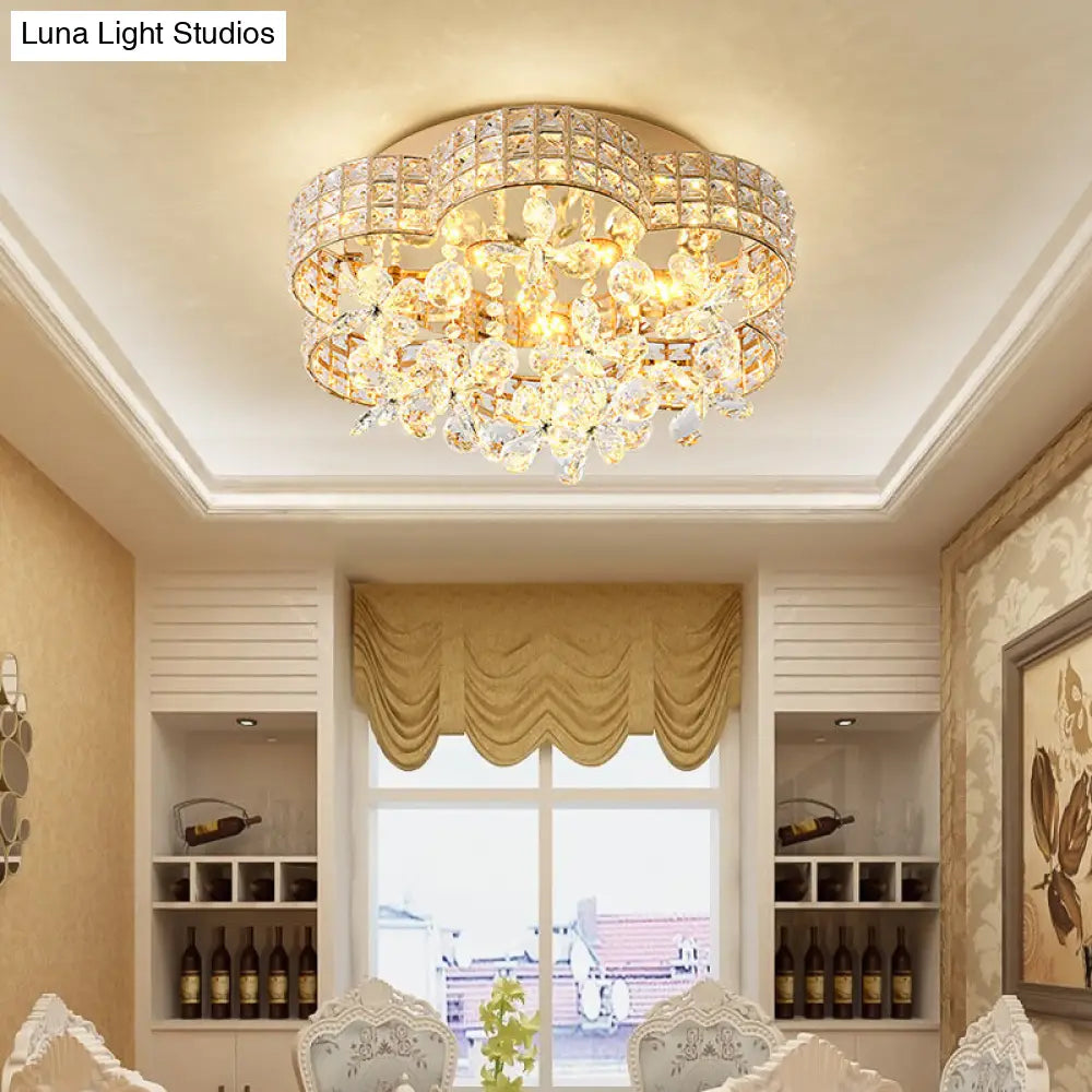Scallop Crystal Led Ceiling Light In Gold - Modern Flush Mount Lamp For Bedroom / Natural