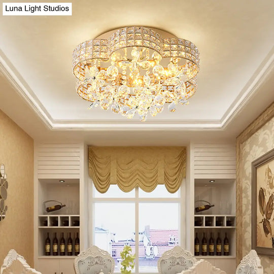 Scallop Crystal Led Ceiling Light In Gold - Modern Flush Mount Lamp For Bedroom / Natural