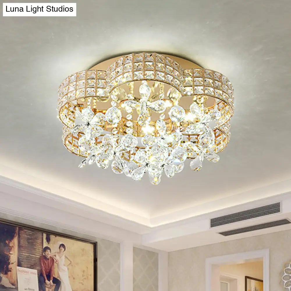 Scallop Crystal Led Ceiling Light In Gold - Modern Flush Mount Lamp For Bedroom / White