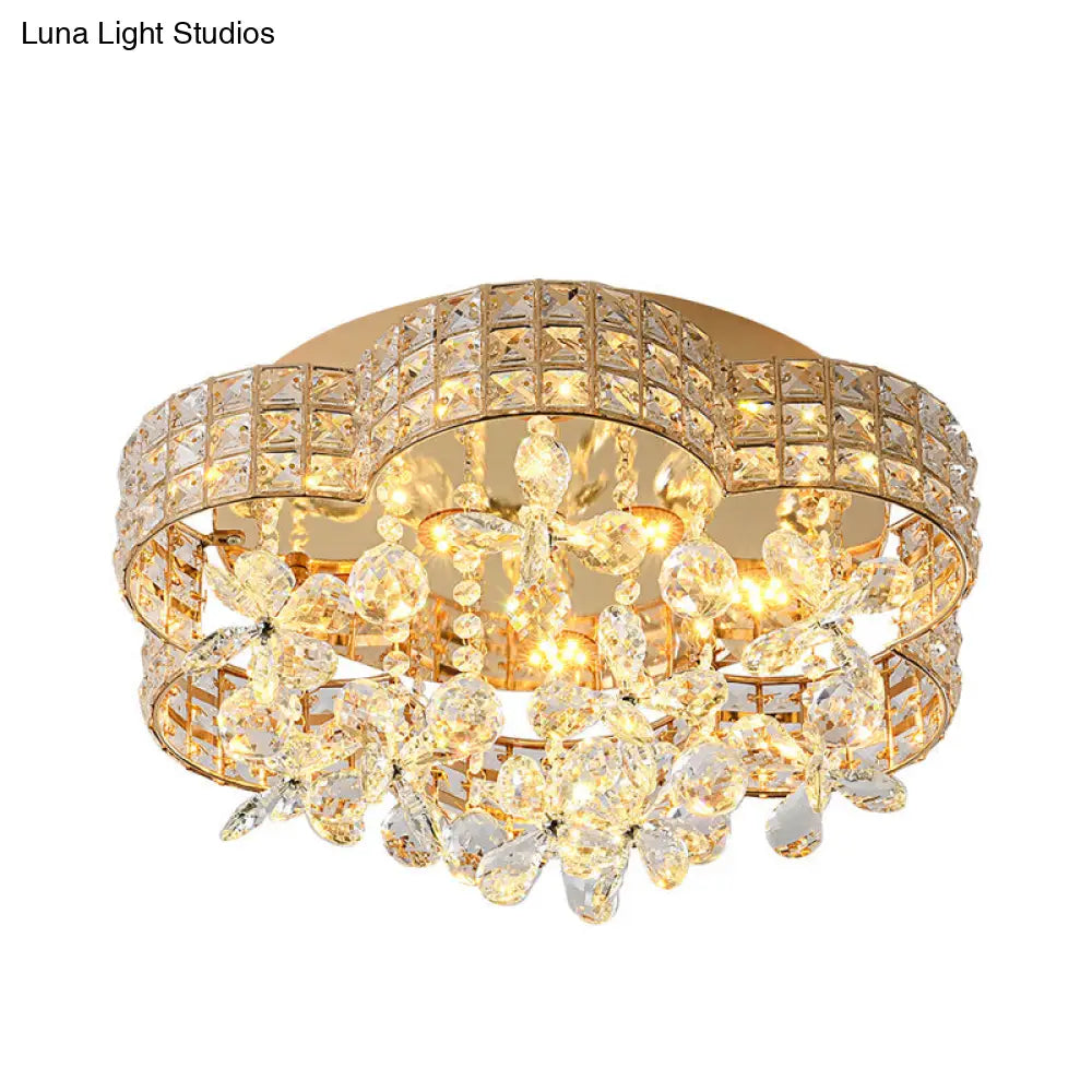Scallop Crystal Led Ceiling Light In Gold - Modern Flush Mount Lamp For Bedroom