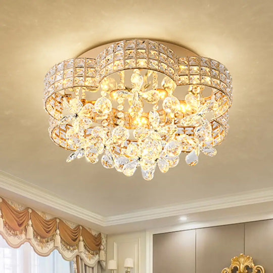 Scallop Crystal Led Ceiling Light In Gold - Modern Flush Mount Lamp For Bedroom / Warm