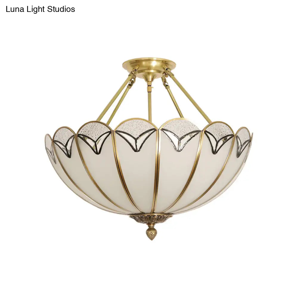 Scallop Flush Mount Ceiling Lighting - Set Of 3 Bulbs With Colonial White Finish And Satin Opal