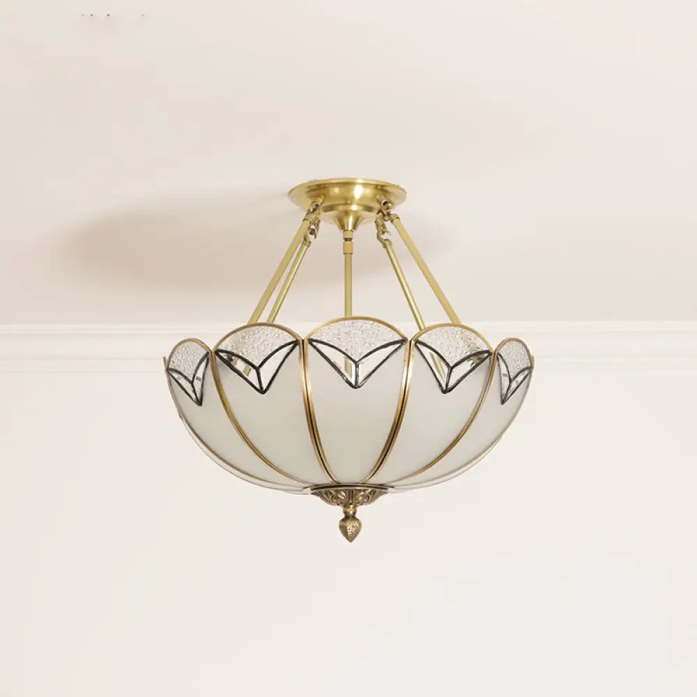 Scallop Flush Mount Ceiling Lighting - Set Of 3 Bulbs With Colonial White Finish And Satin Opal