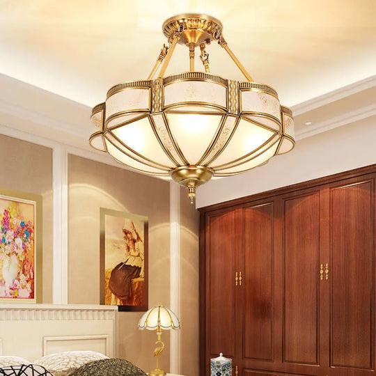 Scalloped Bedroom Flush Mount Light: Classic Frost Glass & Gold Semi Chandelier 4 / Downrods