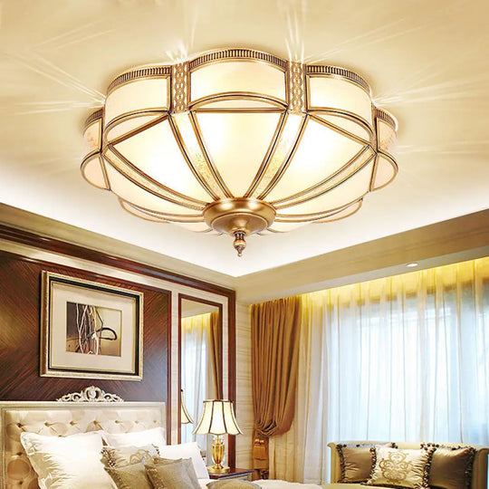 Scalloped Bedroom Flush Mount Light: Classic Frost Glass & Gold Semi Chandelier 4 / Flushmount