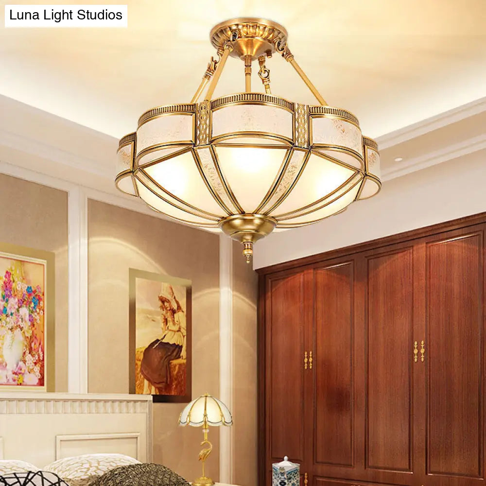 Scalloped Bedroom Flush Mount Light: Classic Frost Glass & Gold Semi Chandelier 4 / Downrods