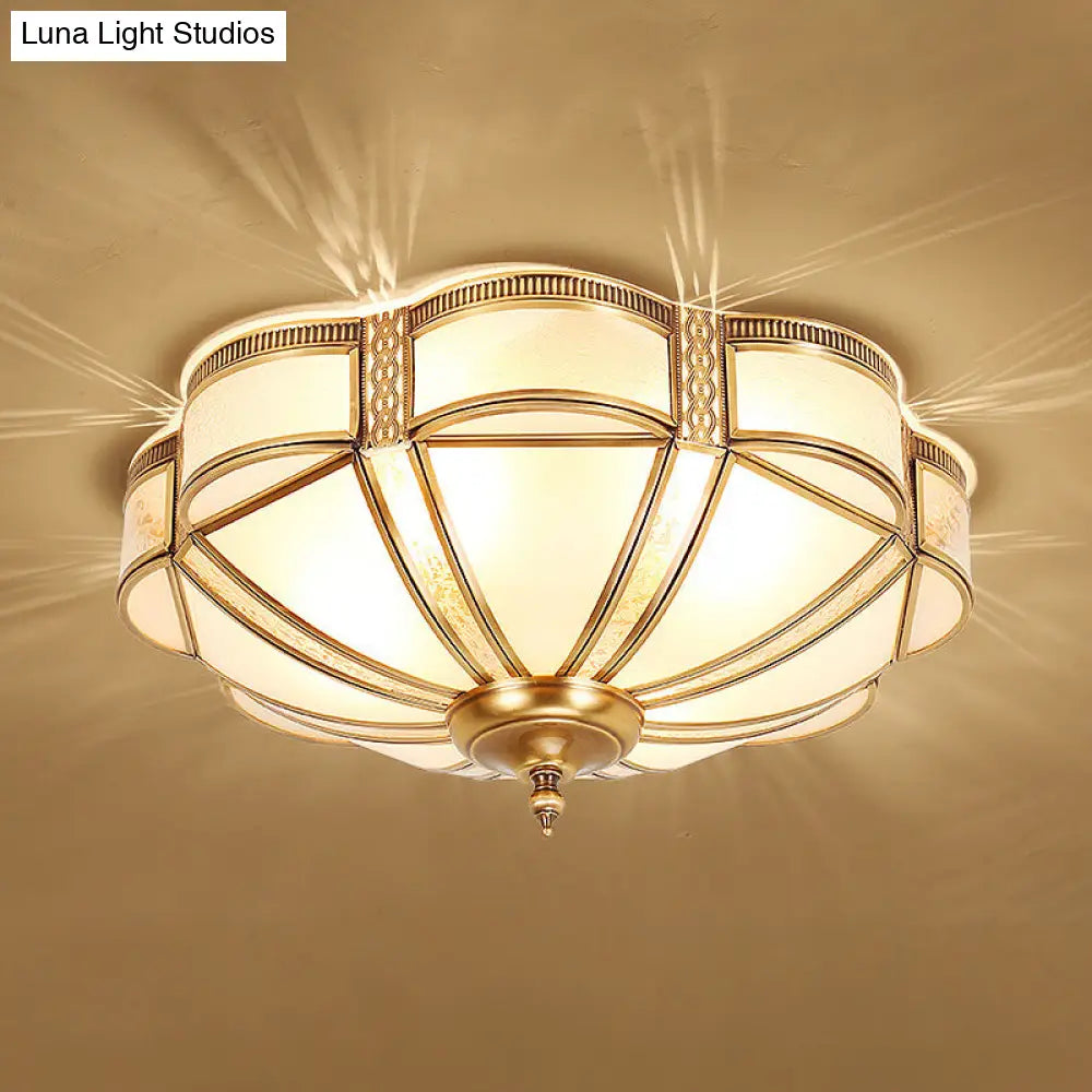 Scalloped Bedroom Flush Mount Light: Classic Frost Glass & Gold Semi Chandelier