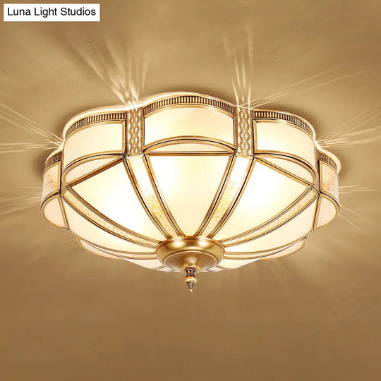 Scalloped Bedroom Flush Mount Light: Classic Frost Glass & Gold Semi Chandelier