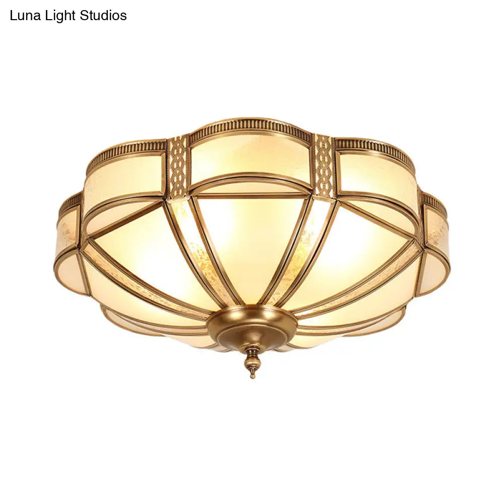 Scalloped Bedroom Flush Mount Light: Classic Frost Glass & Gold Semi Chandelier