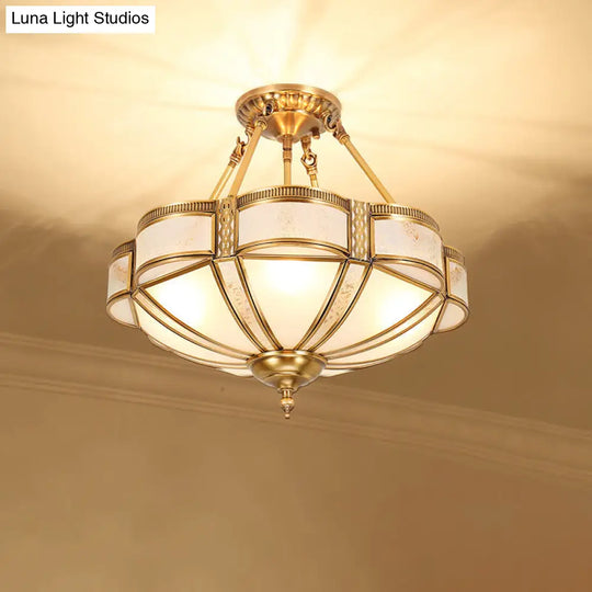 Scalloped Bedroom Flush Mount Light: Classic Frost Glass & Gold Semi Chandelier