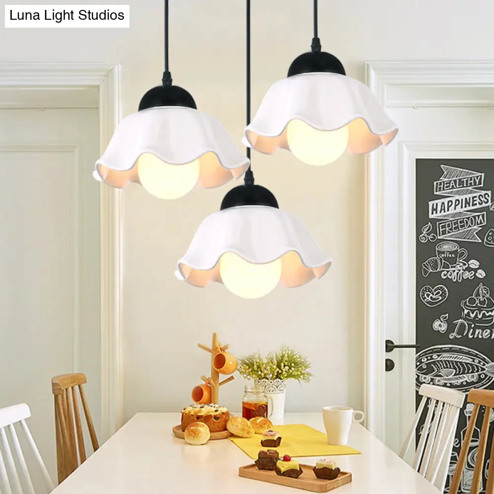 Scalloped Black Ceramic Pendant Light For Dining Room - Elegant 1/3 Fixture