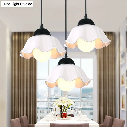 Scalloped Black Ceramic Pendant Light For Dining Room - Elegant 1/3 Fixture