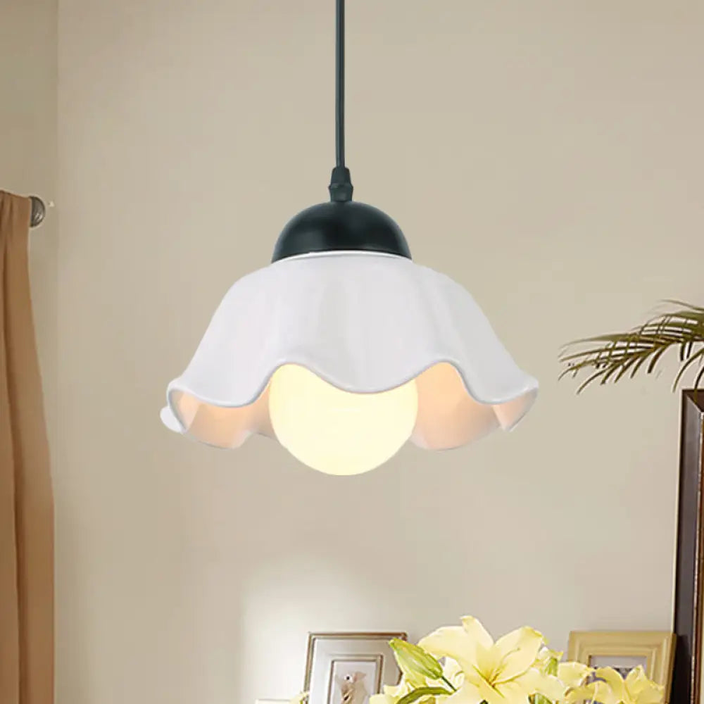 Scalloped Black Ceramic Pendant Light For Dining Room - Elegant 1/3 Fixture 1 /