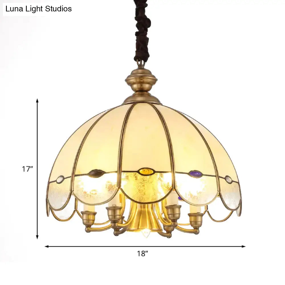 Scalloped Bubble Glass Chandelier: Colonial-Style 6-Head Pendant In Gold & Bead For Dining Room