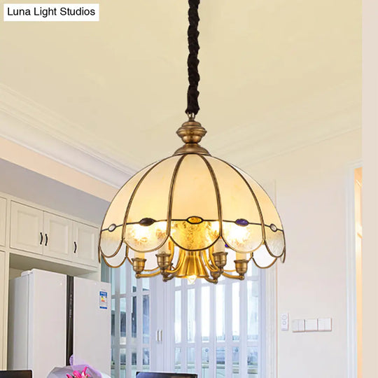 Scalloped Bubble Glass Chandelier: Colonial-Style 6-Head Pendant In Gold & Bead For Dining Room