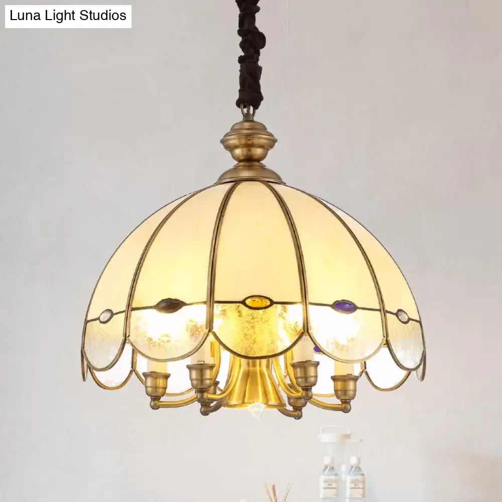 Scalloped Bubble Glass Chandelier: Colonial-Style 6-Head Pendant In Gold & Bead For Dining Room