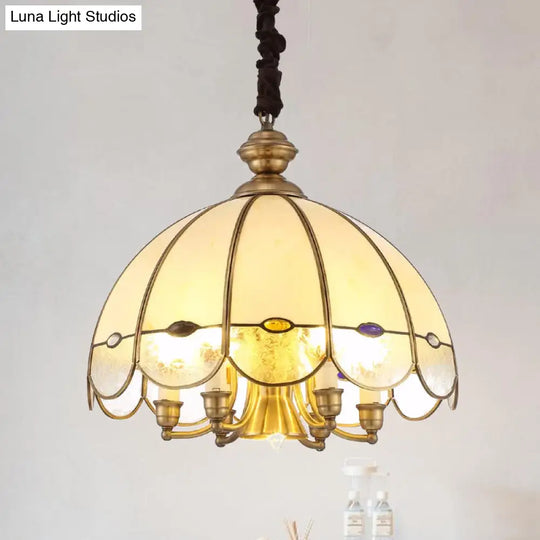 Scalloped Bubble Glass Chandelier: Colonial-Style 6-Head Pendant In Gold & Bead For Dining Room